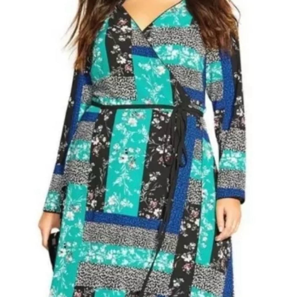 City Chic Bright Patchwork Kimono Wrap Maxi Dress XXL / 24